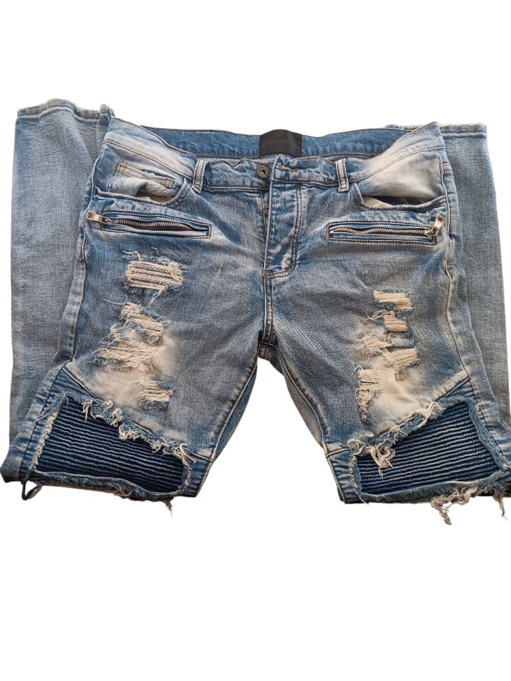 Mens Valabasas Jeans 36 Ripped Ribbed Panels 38x32 Fit Buttonfly Puerto Rico